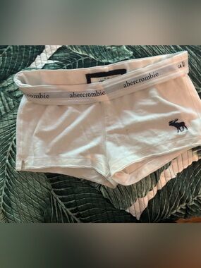 Abercrombie & Fitch White Low-Rise Logo Bike Shorts